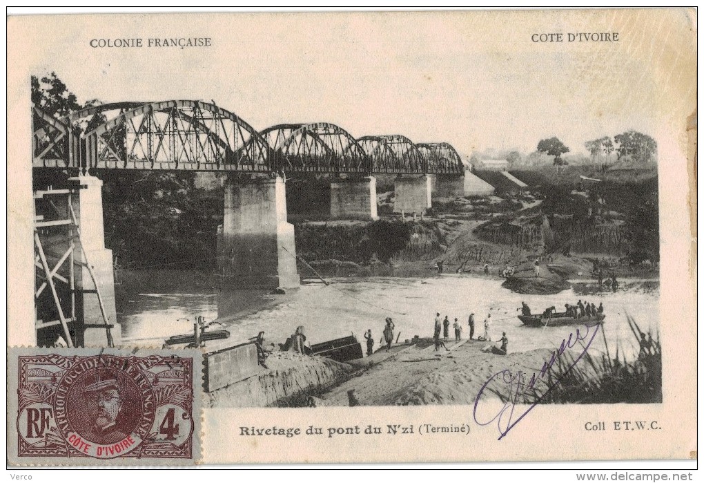 Carte Postale Ancienne de : COTE D´IVOIRE-Rivetage du Pont du N´Zi