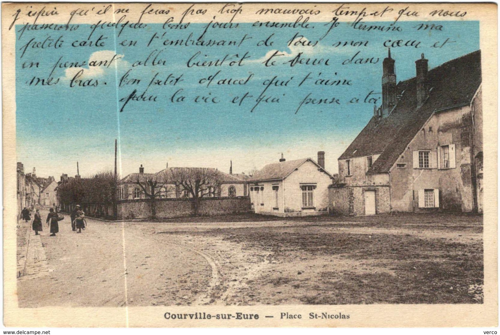 Carte Postale Ancienne de COURVILLE SUR EURE-Place Saint Nicolas