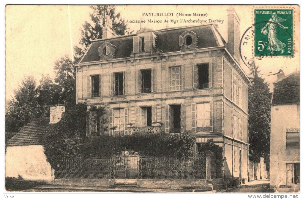 CARTE POSTALE ANCIENNE DE FAYL- BILLOT - ancienne maison de mgr l'archeveque Darboy