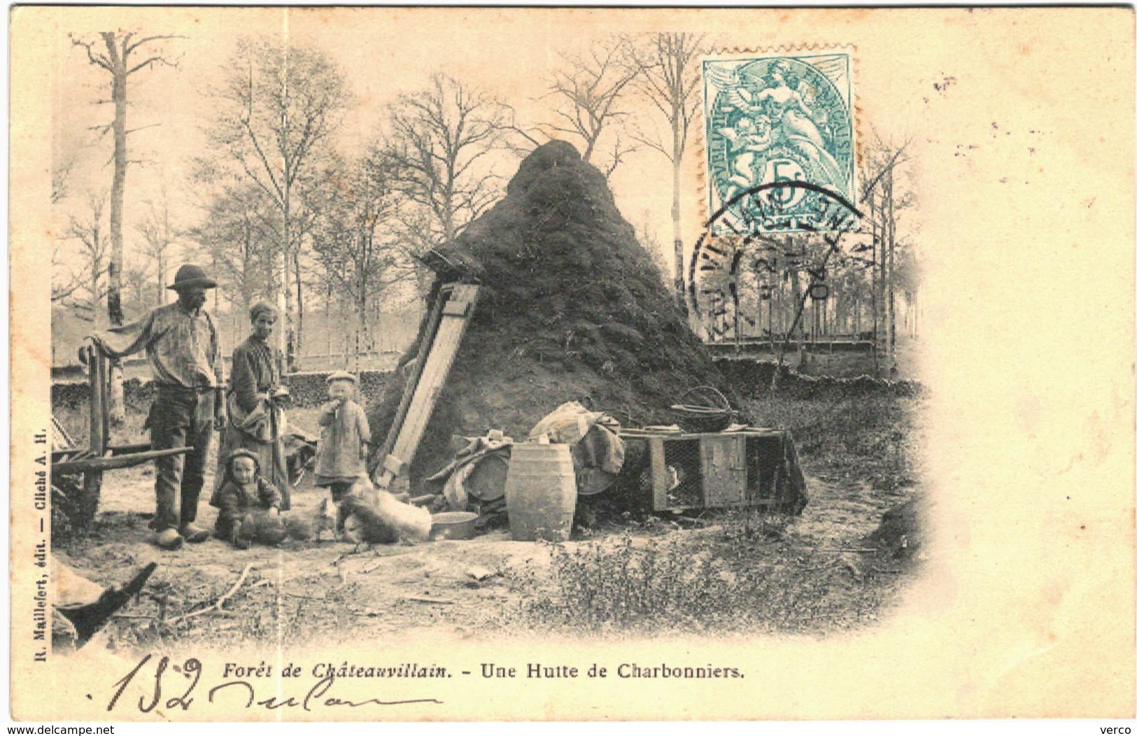 Carte Postale Ancienne de Forêt de CHATEAUVILLAIN-Une Hutte de Charbonniers