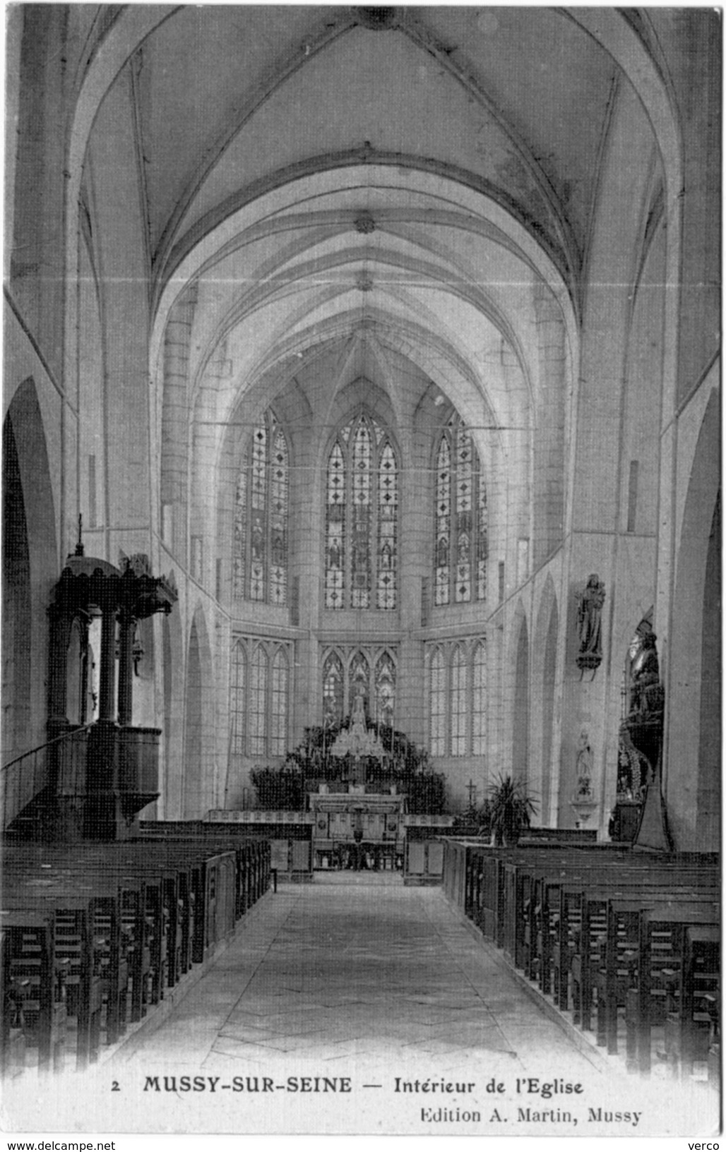 Carte Postale Ancienne de MUSSY SUR SEINE-intérieur de l'église