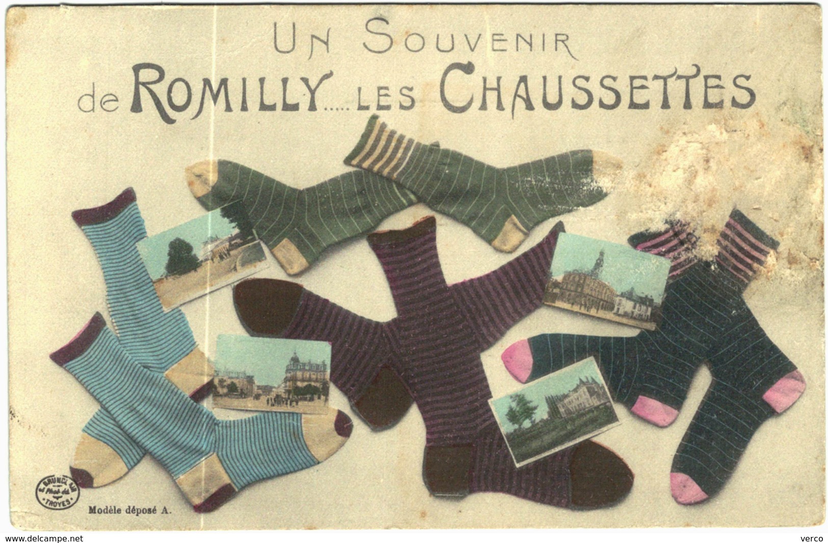 Carte Postale Ancienne de ROMILLY SUR SEINE-Un Souvenir  -les chaussettes