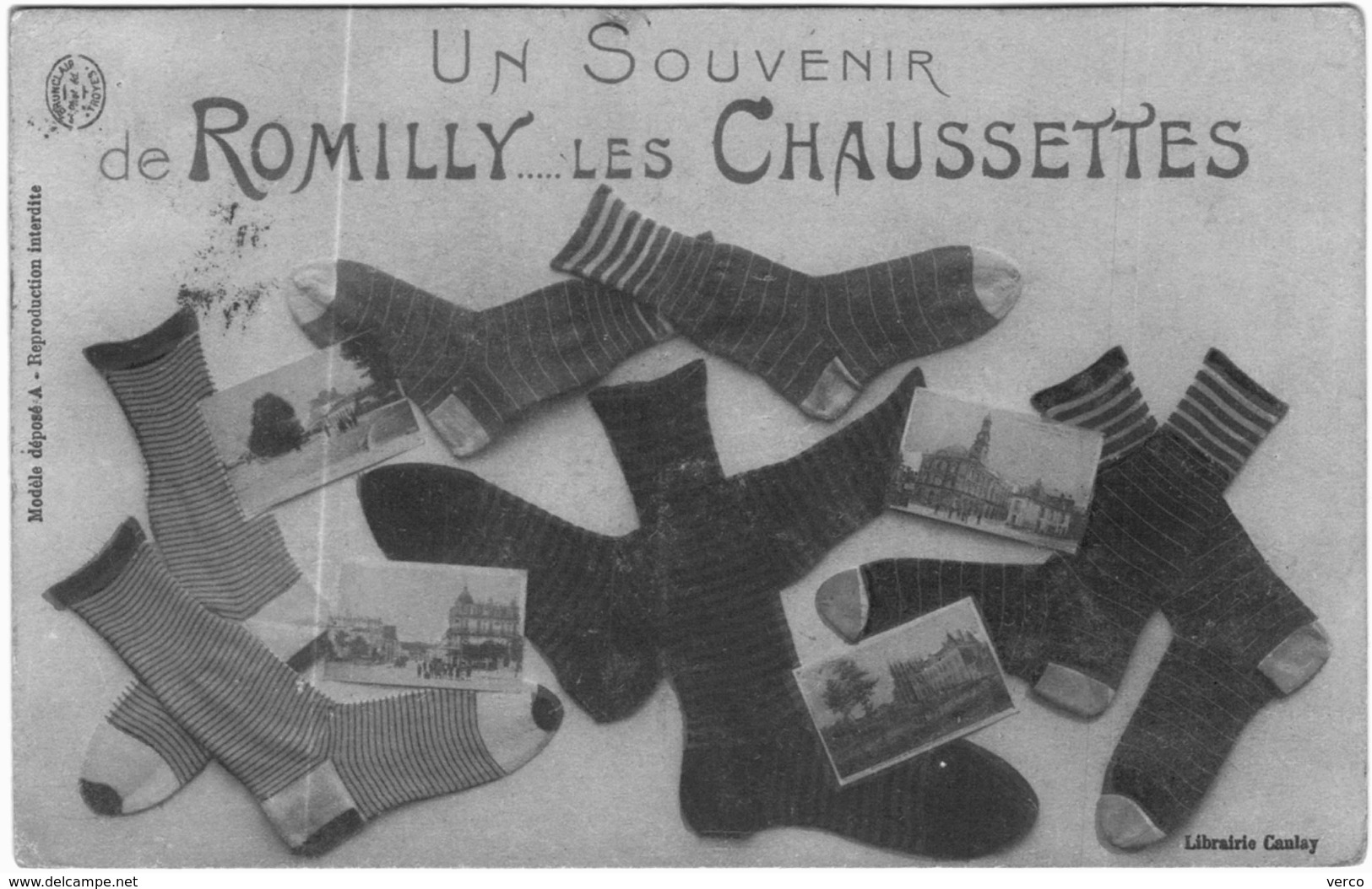 Carte Postale Ancienne de Un Souvenir de ROMILLY SUR SEINE...les chaussettes