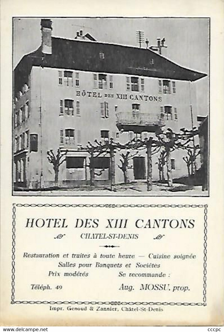 Carte publicitaire Suisse Châtel-saint-Denis Hôtel des XIII cantons