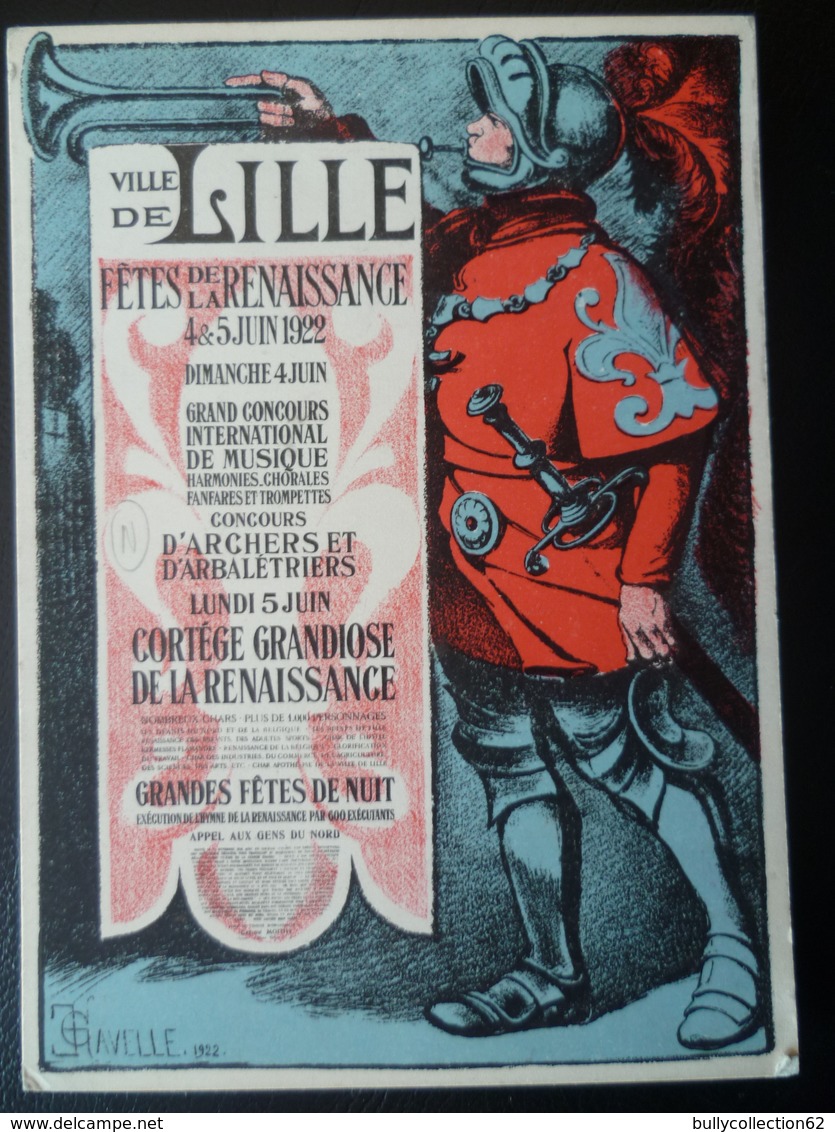 carte  ville de Lille fêtes de la renaissance 5 juin 1922       - LILLE