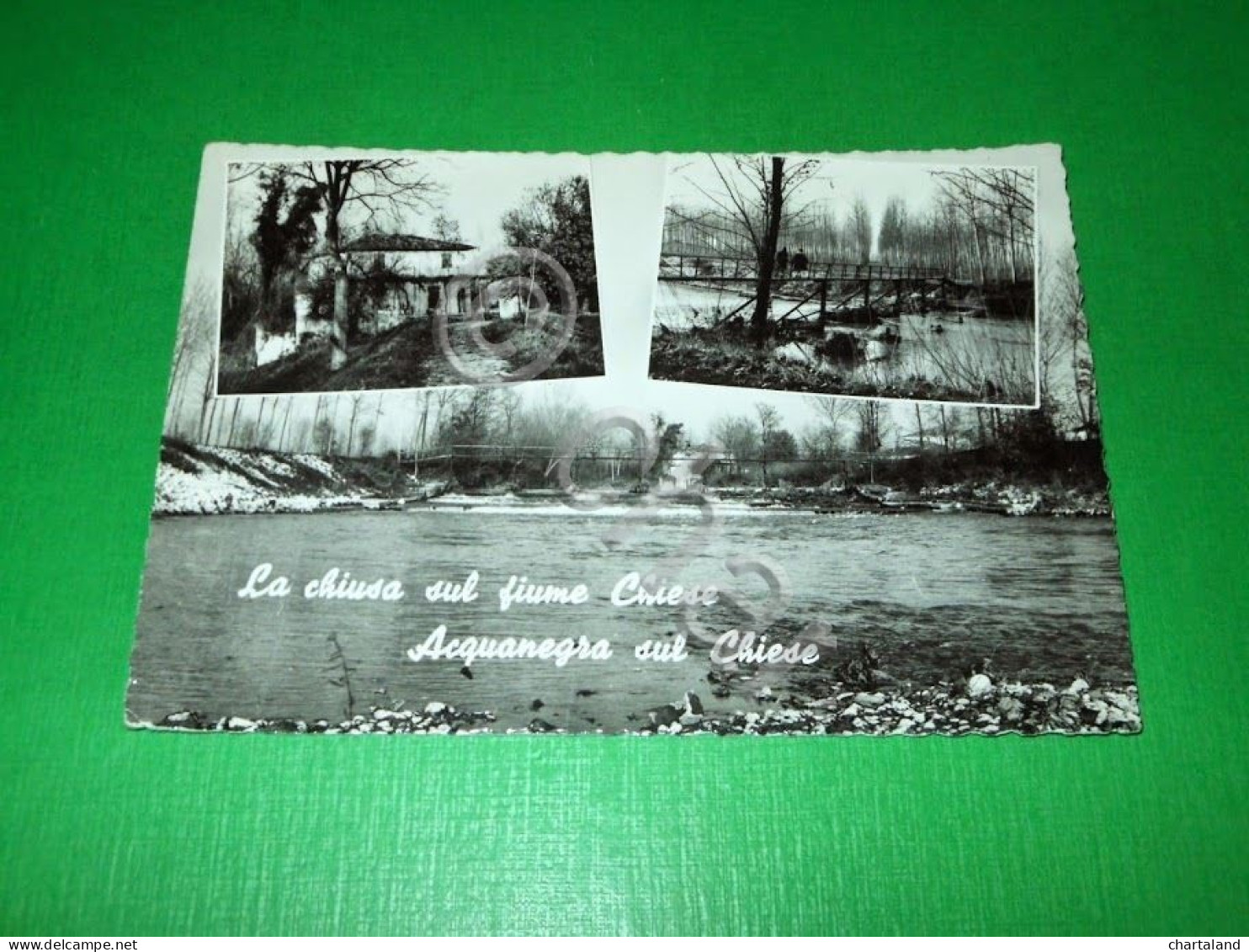 Cartolina Acquanegra sul Chiese - La chiusa sul fiume Chiese 1956 ca.