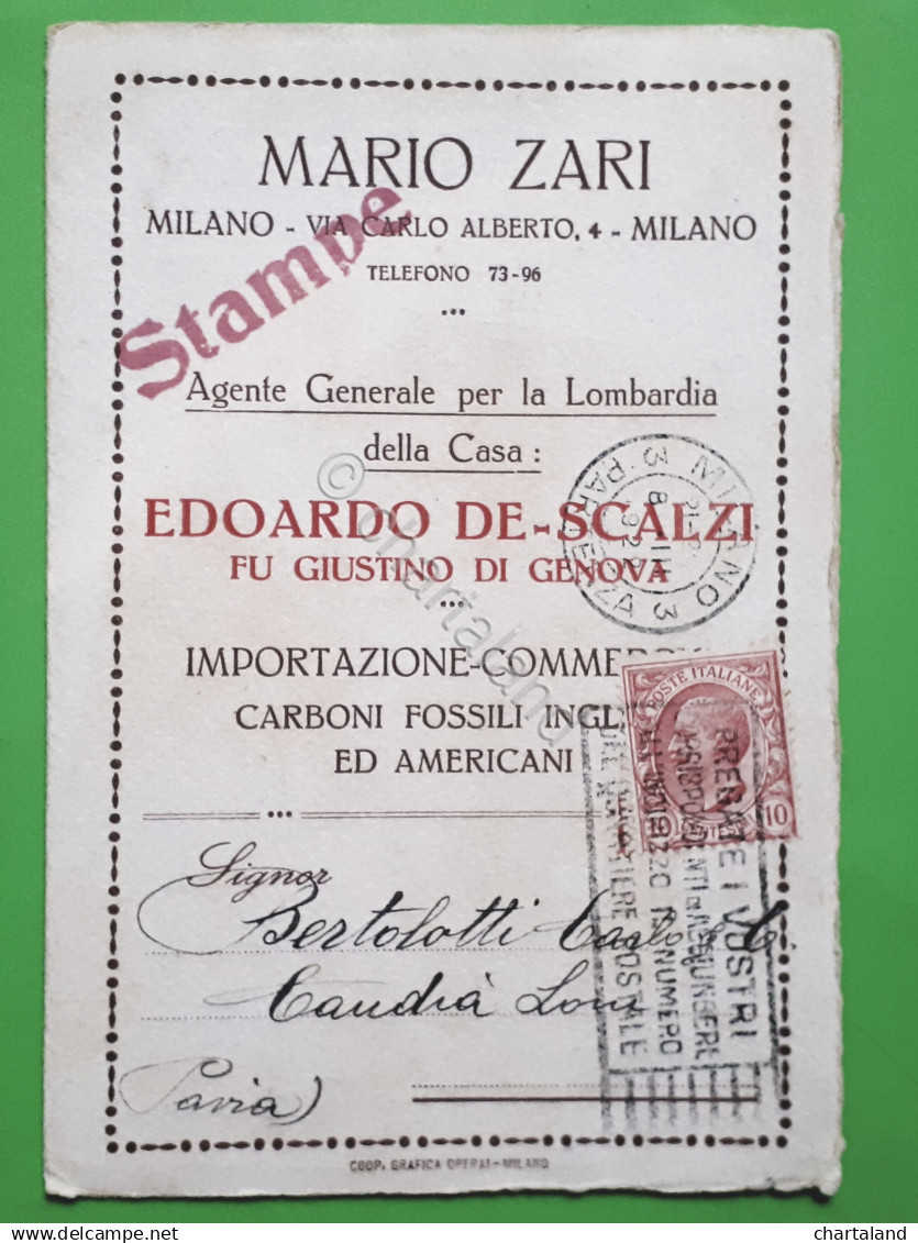 Cartolina - Mario Zari - Agente Generale per la  Lombardia -  1922