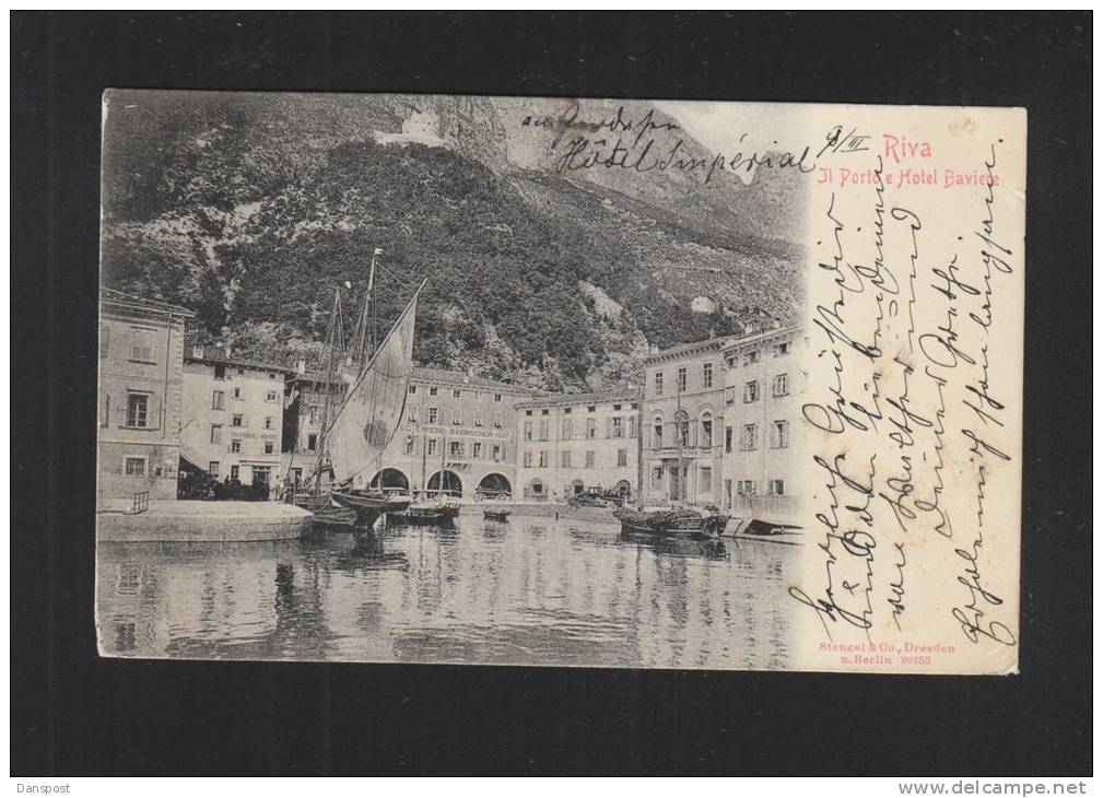 Cartolina Riva del Garda Il Porto e Hotel Baviere 1903