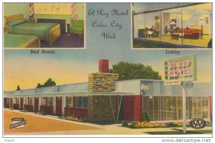 Cedar City UT Utah, El Rey Motel Lodging, Interior View, c1940s Vintage Linen Postcard