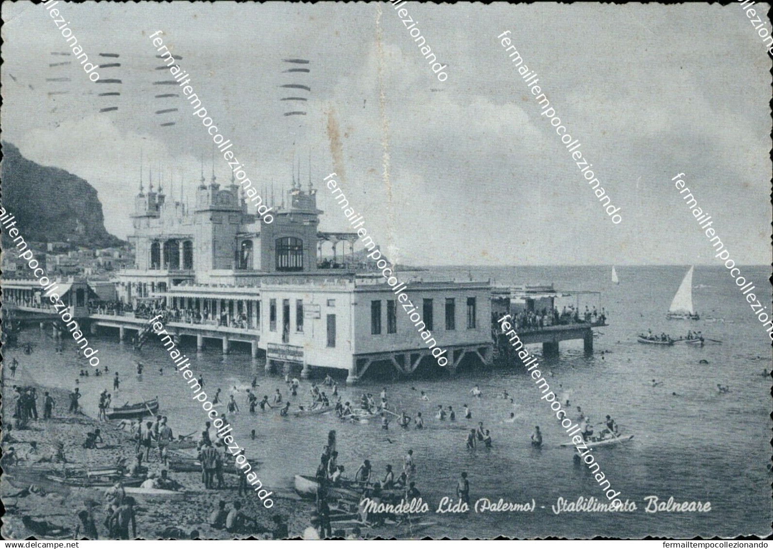 ch189 cartolina mondello lido palermo stabilimento balneare palermo piega