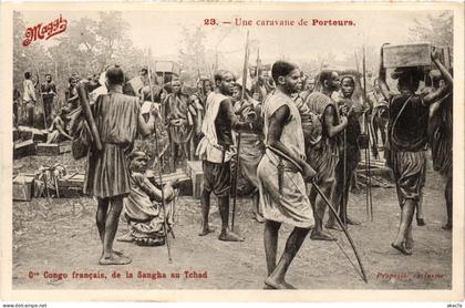 PC CHAD TCHAD CARAVANE DE PORTEURS ETHNIC TYPES (a53726)