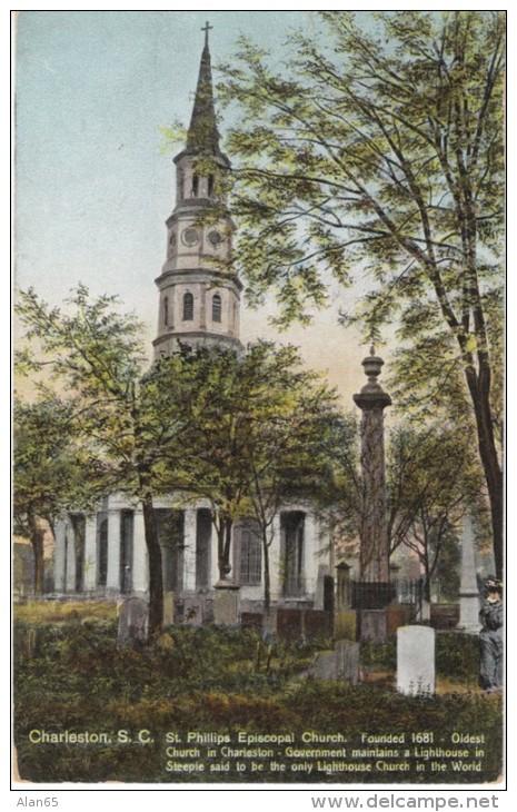 Charleston SC South Carolina, St. Phillips Episcopal Church, Cemetery Graves, c1900s Vintage Postcard