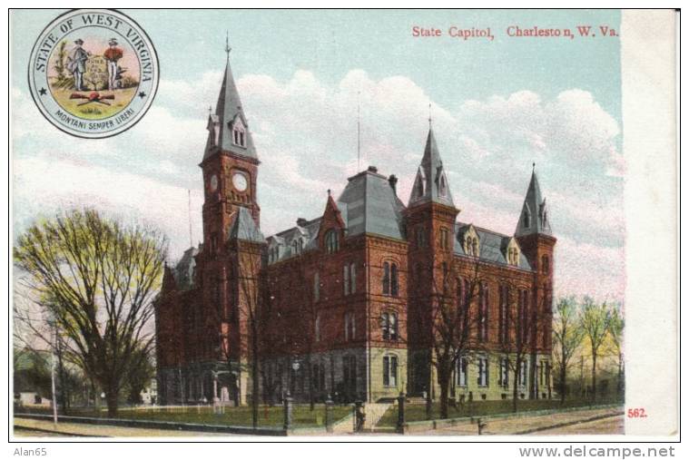 Charleston WV West Virginia, State Capitol State Emblem c1910s Vintage Postcard