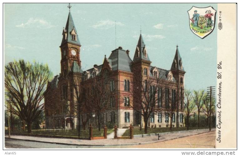 Charleston WV West Virginia, State Capitol State Emblem c1910s Vintage Postcard