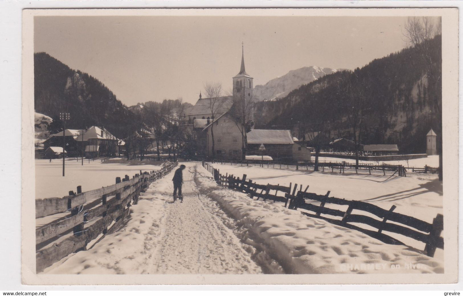 Charmey en hiver, animation. Carte-photo