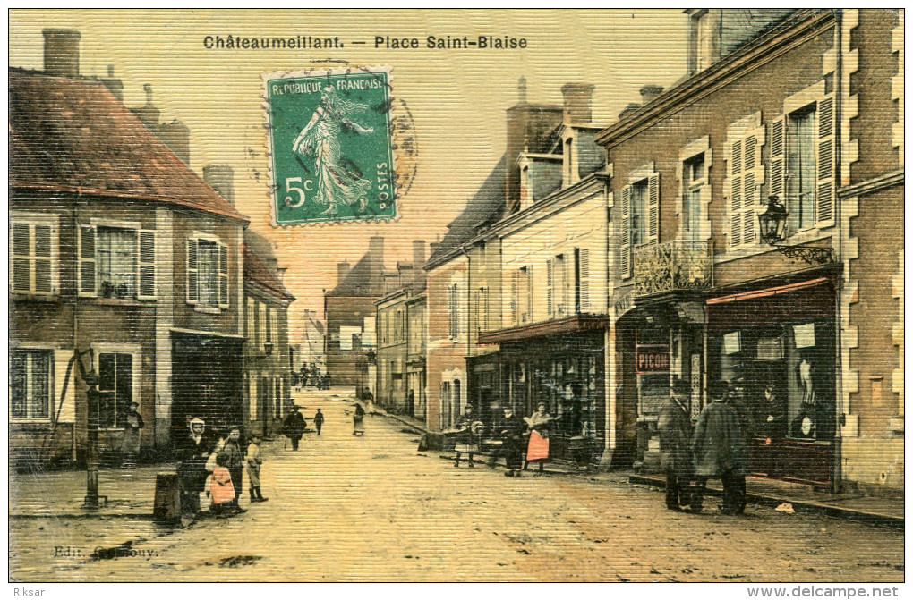 CHATEAUMEILLANT(CHER) CARTE EN COULEUR TOILEE