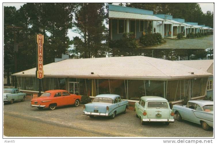 Chattsworth GA Georgia, Pines Motel Restaurant Lodging Autos c1950s Vintage Chrome Postcard