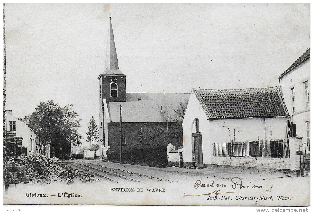 CHAUMONT-GISTOUX.  GISTOUX.  L'EGLISE.  ENVIRONS DE WAVRE.  VUE DES RAILS DU TRAM