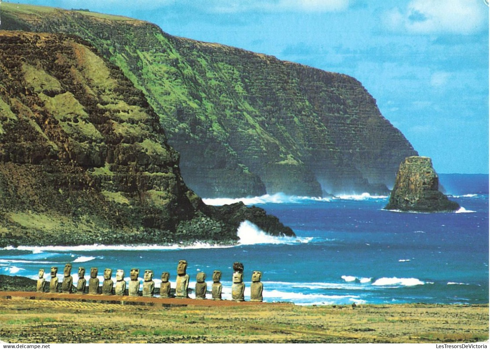 CHILI - Rapa Nui Isla de Pascua - Hermosa vista de la caleta Hanga Hotuiti - Carte postale grand format moderne