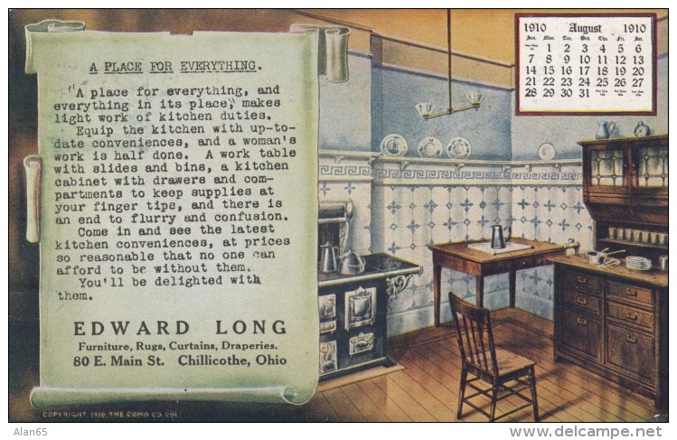 Chillicothe Ohio, Edward Long Home Furnishing Store Advertisement, c1910 Vintage Postcard