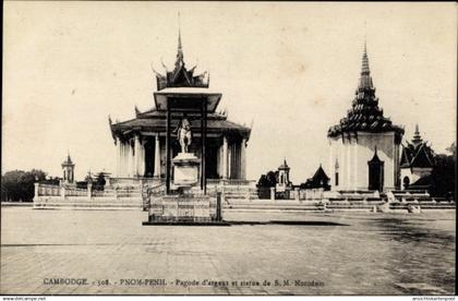 CPA Pnom Penh Kambodscha, Pagode, Statue de S. M. Norodom