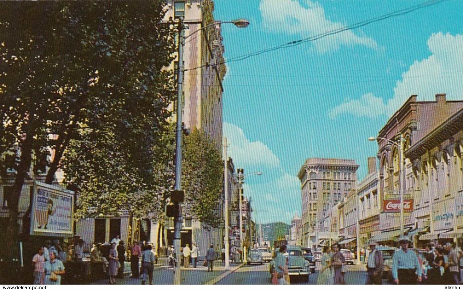 Clarksburg West Virginia, Street Scene, Autos, Coca-Cola Sign c1950s Vintage Postcard