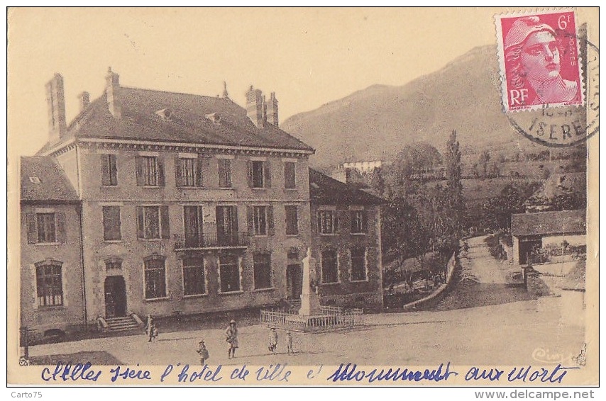 Clelles 38 - Hôtel de Ville et Monument aux Morts - Cachet Postal Clelles en Trièves 1948