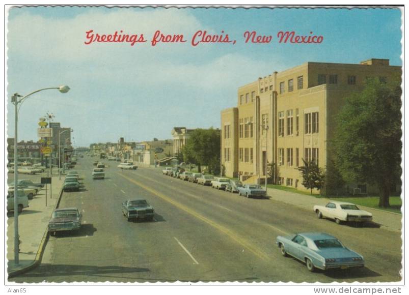 Clovis NM New Mexico, Street Scene, Autos, Courthouse, on c1960s Vintage Postcard