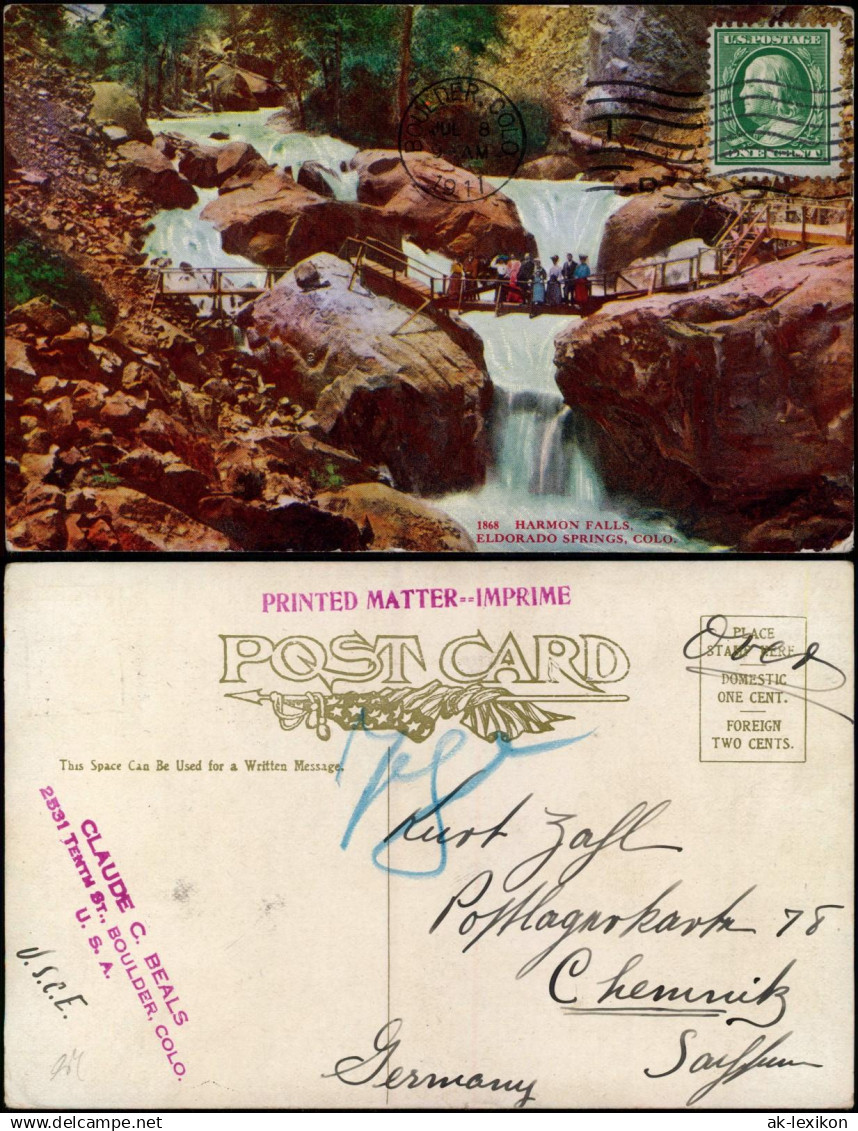 Colorado  HARMON FALLS, ELDORADO SPRINGS, Colorado Waterfall, Wasserfall 1911