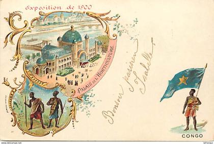 ref R789- exposition universelle de paris  de 1900- dessin illustrateur - congo   -carte bon etat -