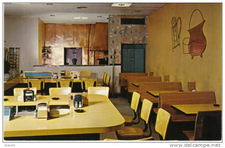 Copper Kettle Restaurant Cafe Sioux City Iowa, next to Greyhound Bus Depot, 1950s Decor on Chrome Postcard