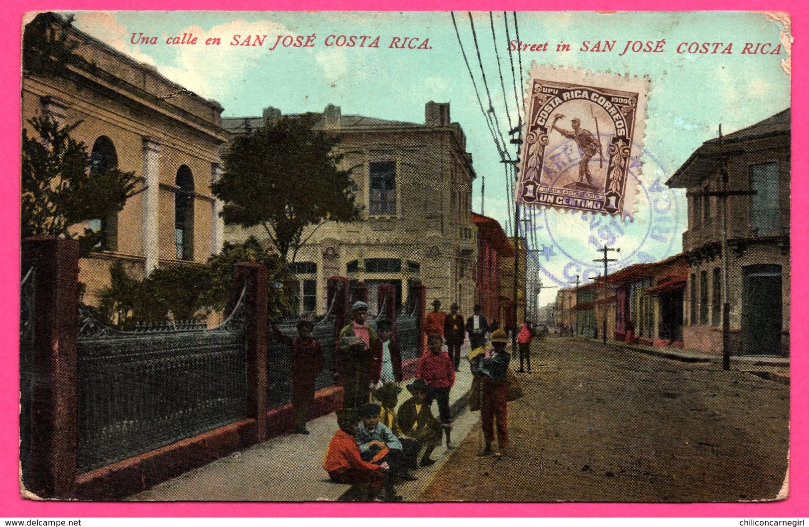 Costa Rica - Una Calla - Street in San José - Animée - Cachet Costa Rica - MARIA V. DE LINES & LIMON - 1914 - Colorisée