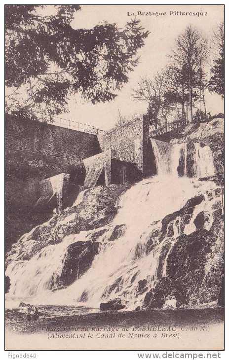 cp , 22 , BOSMÉLÉAC , Chute d'eau au Barrage  (Alimentant le Canal de Nantes à Brest)