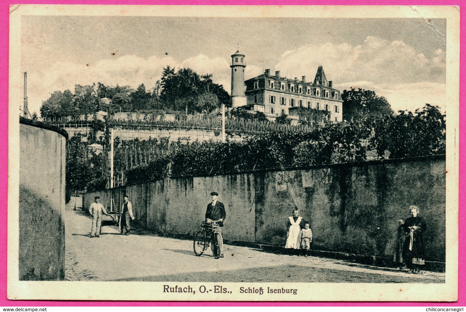 Cp Allemande - Rouffach - Rufach O. Els. - Schloss Isenburg - Schloß - Château - Animée Bicyclette - 1923 - Ed. J. KUNTZ