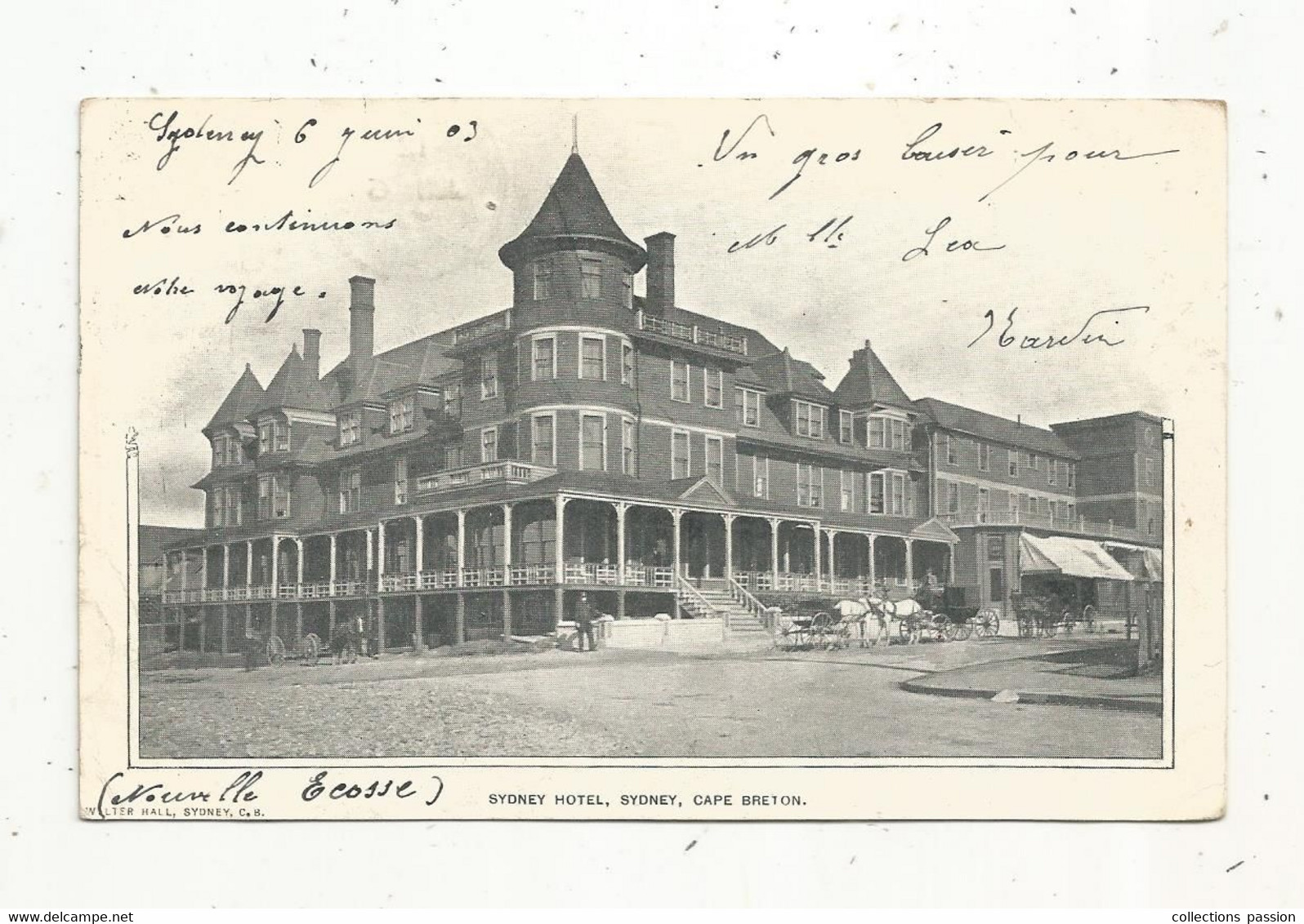 cp , Canada , Nouvelle Ecosse ,CAPE BRETON ,SYDNEY HOTEL ,dos simple, voyagée 1903