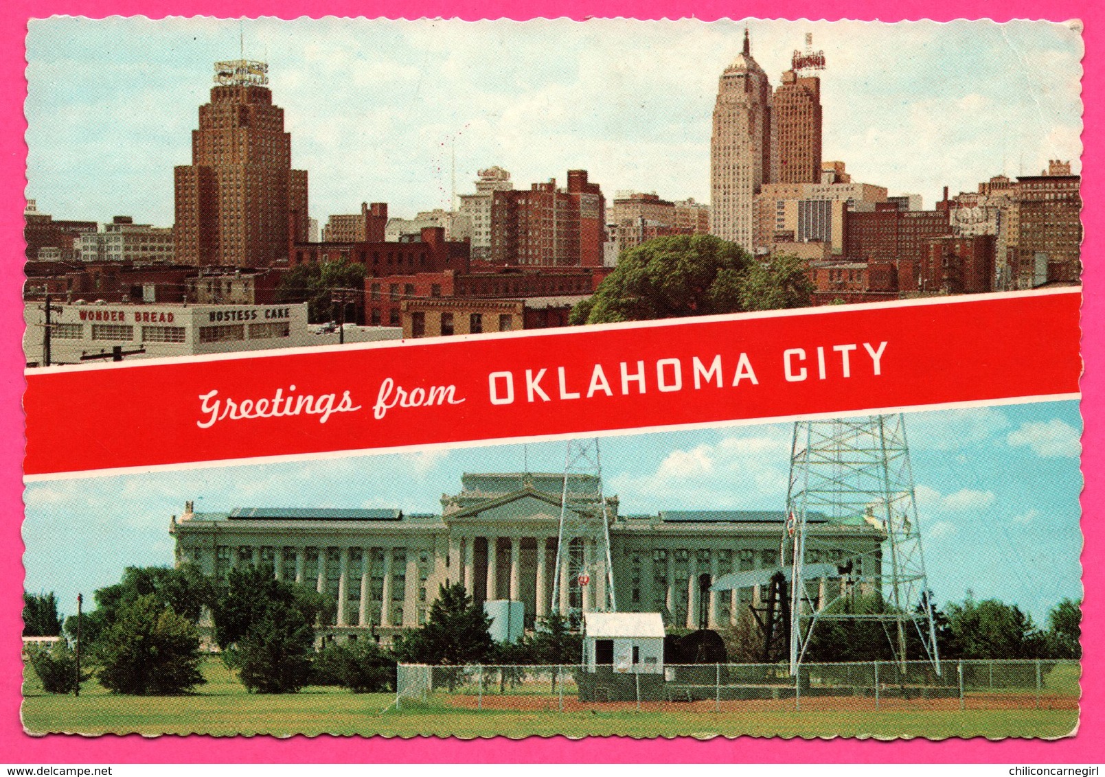 Cp Dentelée - Greetings from Oklahoma City - 2 Vues - Skyline of Greater - State Capitol - MIRRO KROME