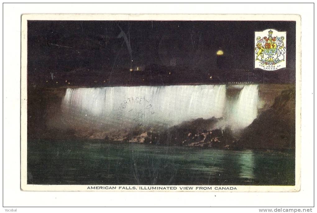 cp, Etats-Unis, American Falls, illuminated view from Canada, Voyagée ?