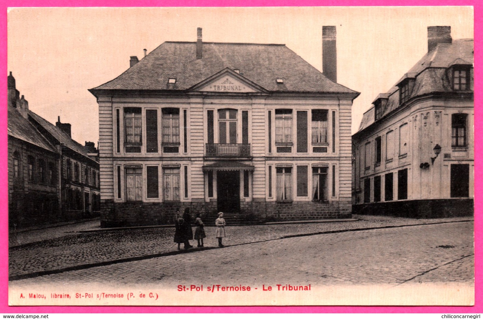 Cp Glacée - Saint Pol sur Ternoise - Le Tribunal - Animée - Lib. A. MALOU - Photo Email A. BREGER Frères