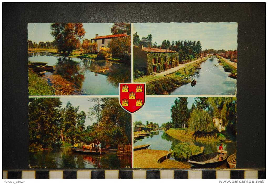 CP, Poitou-Charentes, le Marais Poitevin, avec 4 vues expliquées au verso et blason, écrite