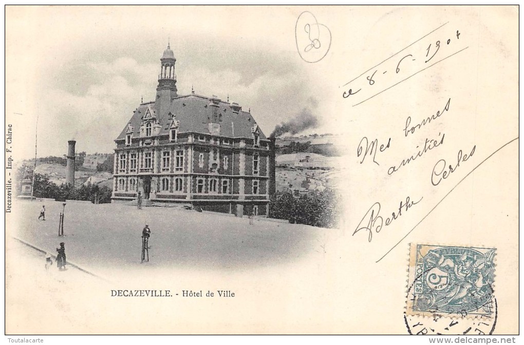 CPA 12 DECAZEVILLE HOTEL DE VILLE 1904