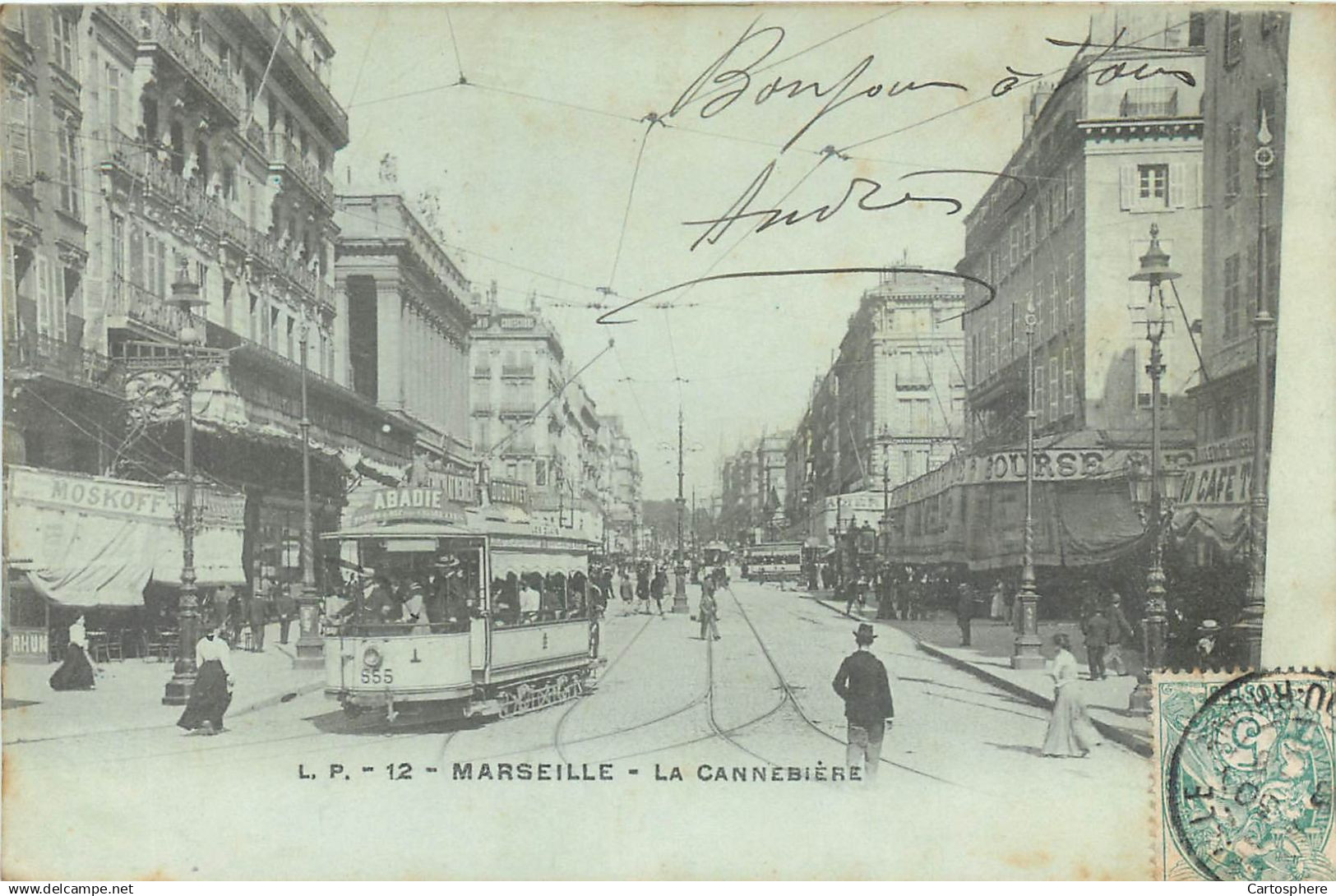 CPA 13 Bouches-du-Rhône > Marseille > Canebière, centre ville - La Cannebière (sic) Tramway - Abadie - Moskoff