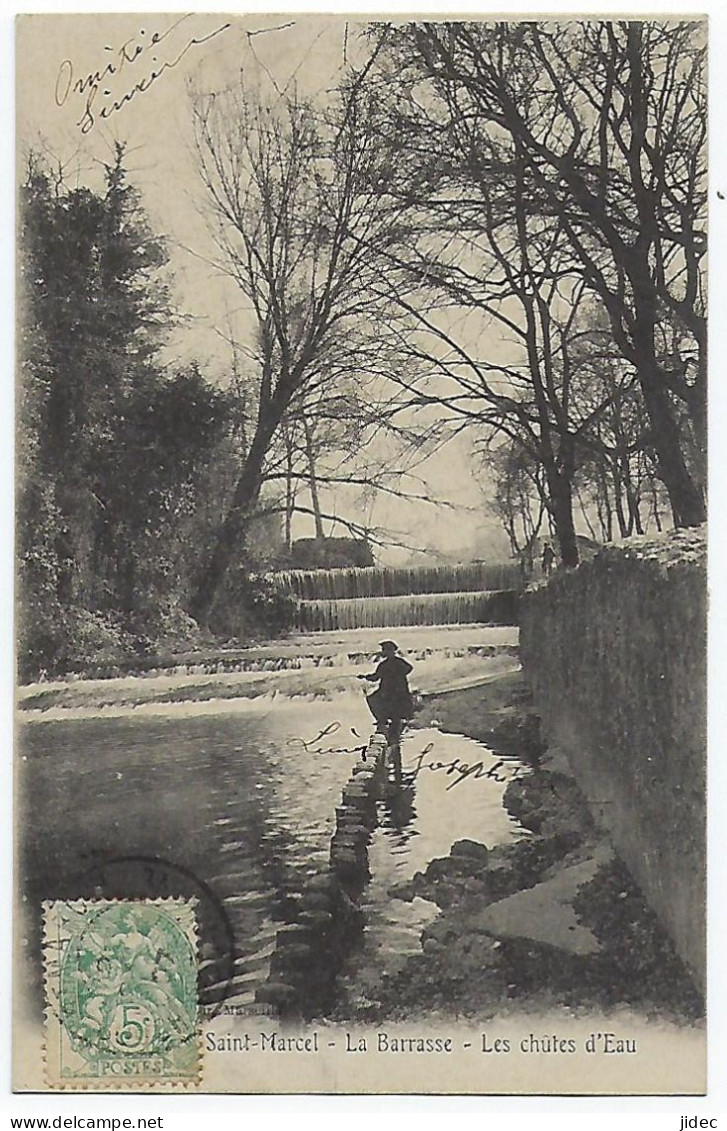 CPA 13 Bouches du Rhône Rare Marseille St Saint Marcel La Barrasse Chutes d'eau pêcheur Photo Lacour en très bon état.