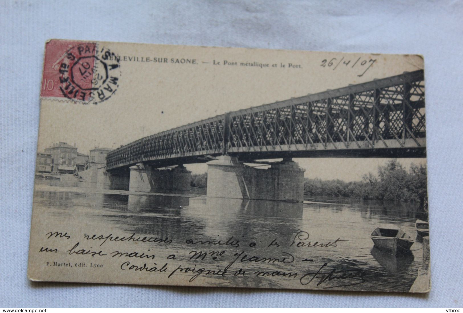 Cpa 1907, Belleville sur Saône, le pont métallique et le port, Rhône 69