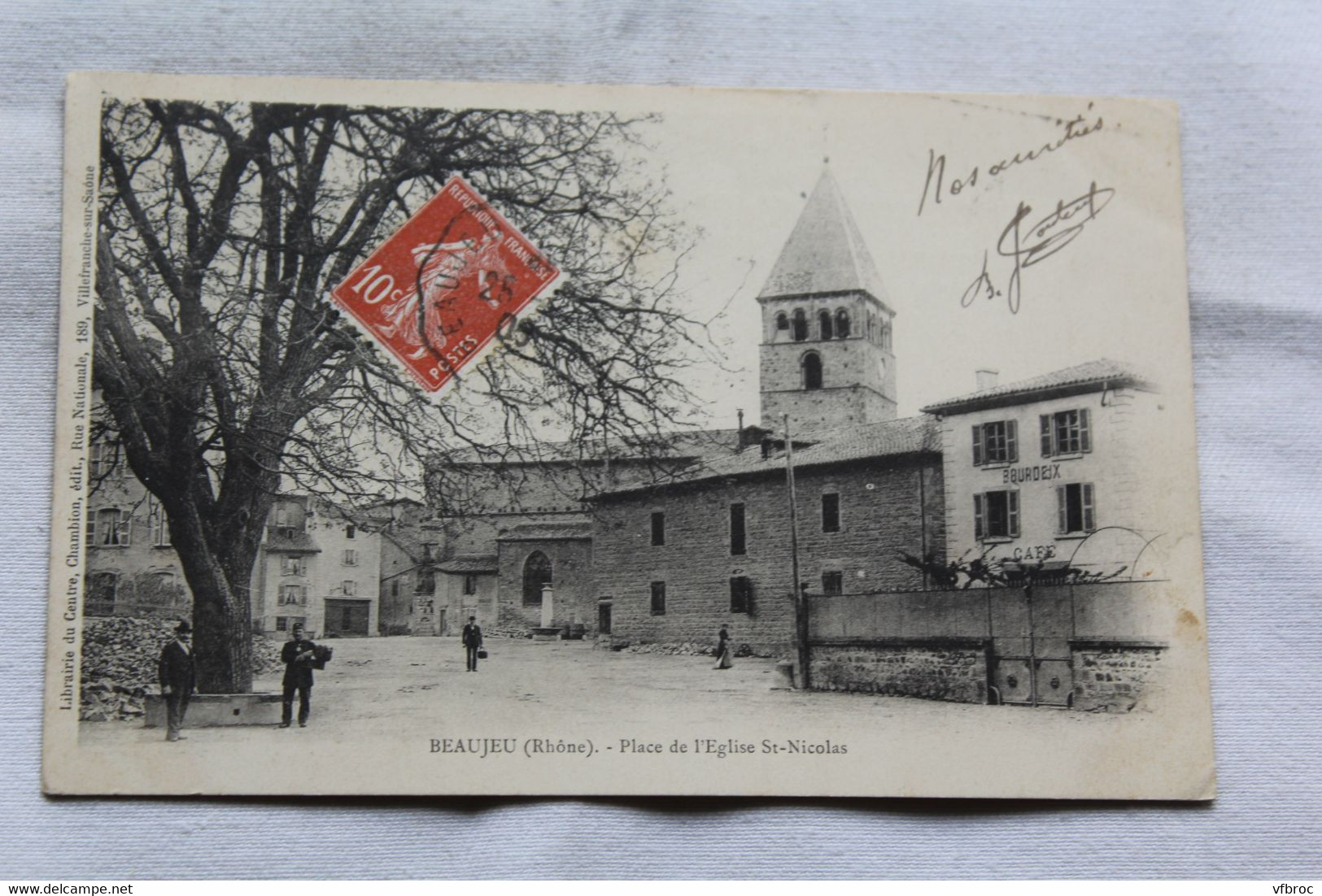 Cpa 1908, Beaujeu, place de l'église saint Nicolas, Rhône 69