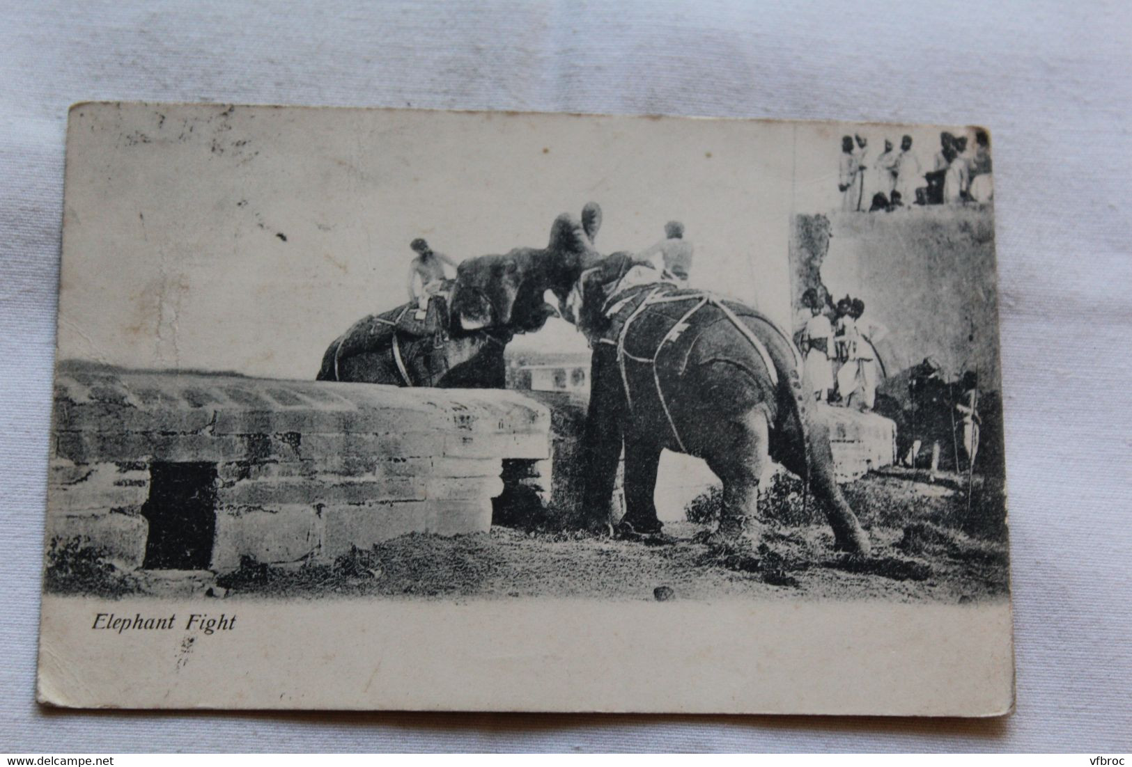 Cpa 1908, Inde, elephant fight