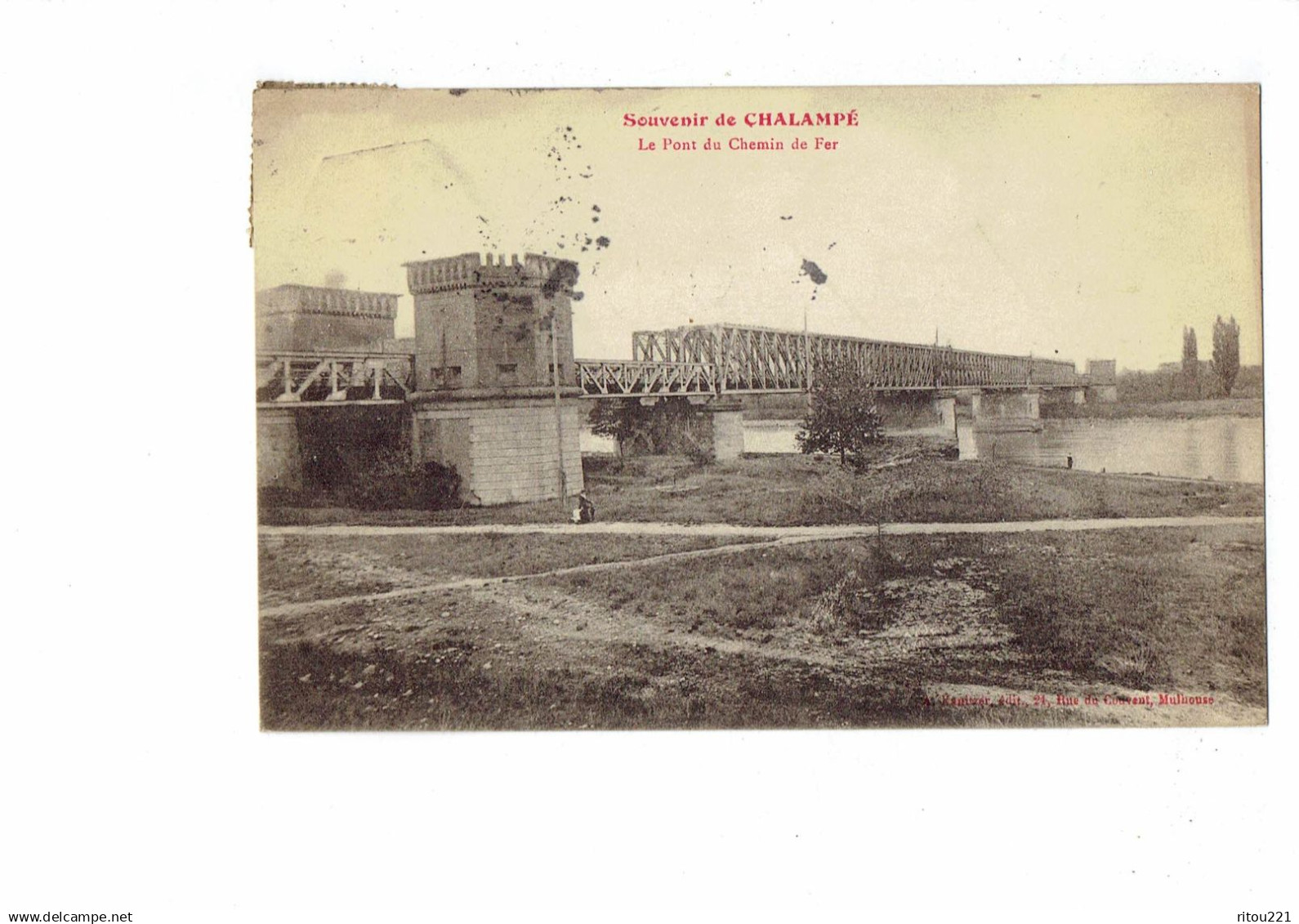 cpa - 68 - Chalampé - SOUVENIR - LE PONT DU CHEMIN DE FER -