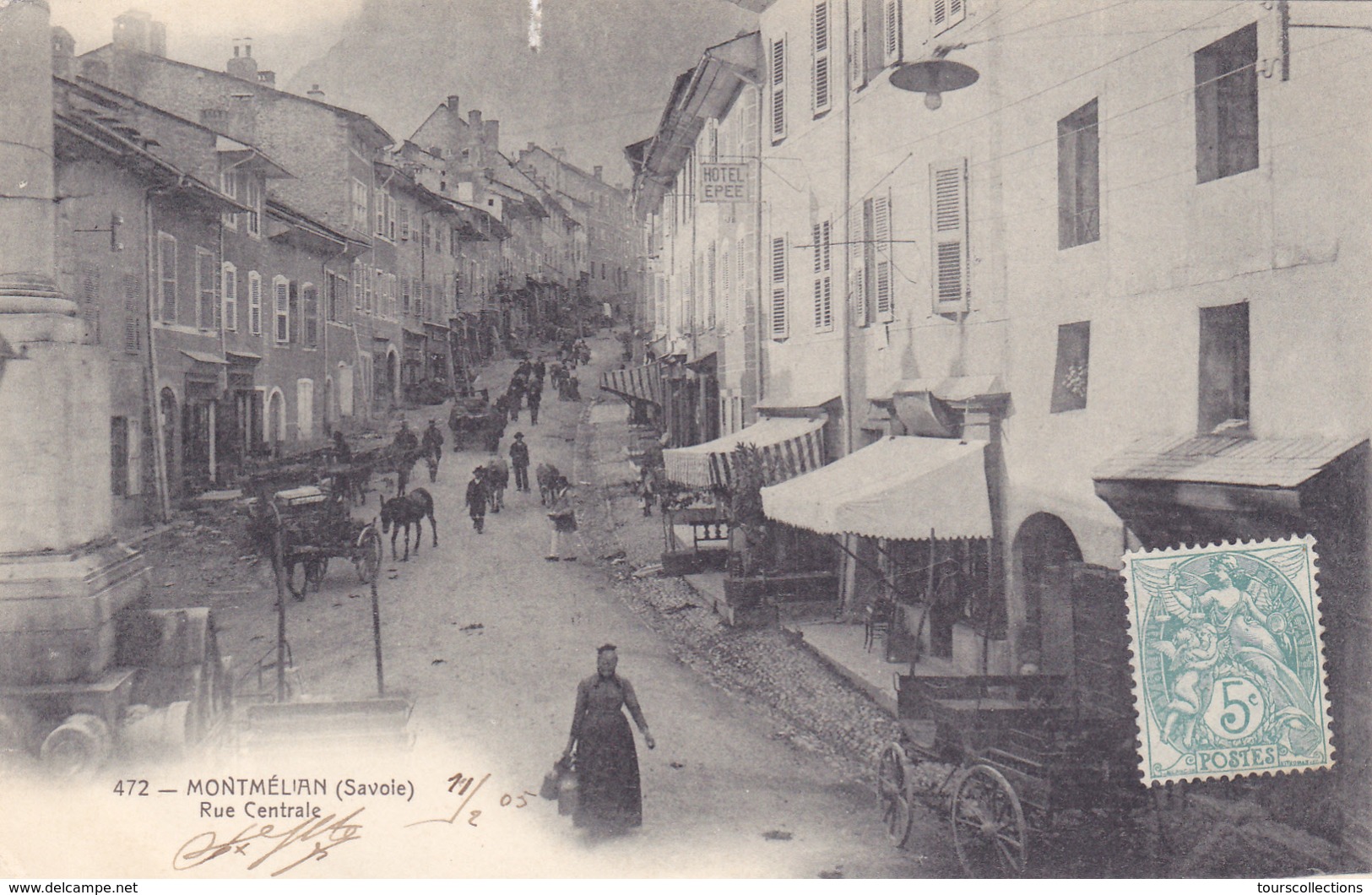 CPA 73 @ MONTMELIAN - Rue Centrale devant l'hôtel EPEE en 1905