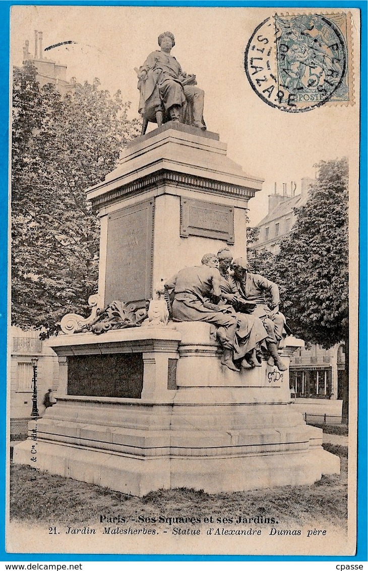 CPA 75017 PARIS "Ses Squares et ses Jardins" JARDIN MALESHERBES - Statue d'Alexandre Dumas père ° ° L.J. & Cie