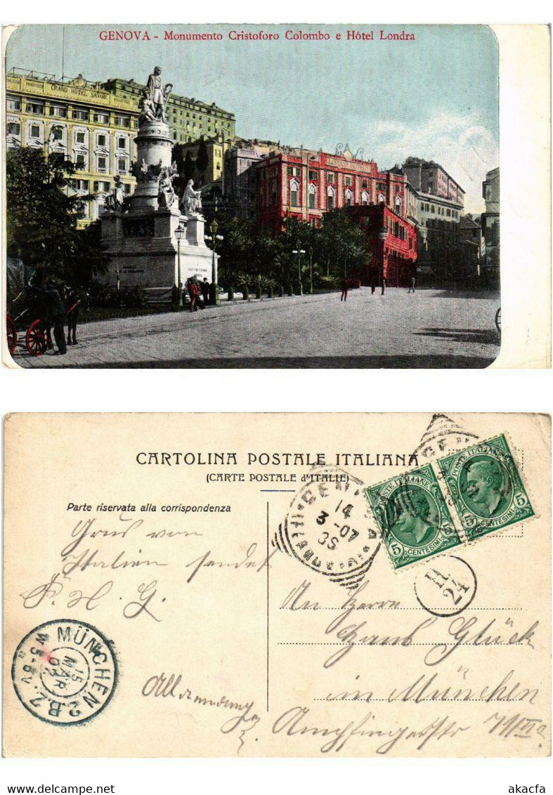 CPA AK GENOVA Monumento Cristoforo Colombo e Hotel Londra ITALY (532872)