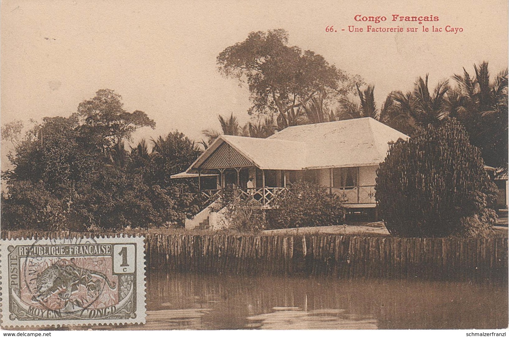 CPA AK Moyen Congo Francais Factorerie Lac Cayo Französisch Kongo Brazzaville Afrique Africa Colonie Colony Timbre Stamp